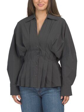 NICHOLAS Reggie Long Sleeve Shirt With Pleat Detail